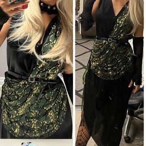 Black and Green Snake Print Dress